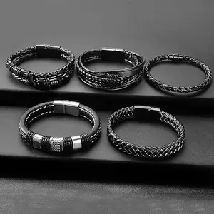 5PCS Multi-circle Faux Leather Braided Bracelet, Simple Fashion Men And Women Couple Bracelet, Street Punk Retro Bracelet Jewelry