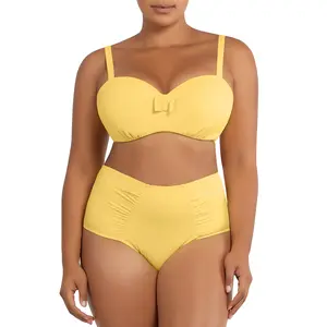 PARFAIT VIVIEN BIKINI SET - S8162 WOMENS BALCONETTE BIKINI TOP UNDERWIRE VINTAGE INSPIRED SWIMWEAR AND S8165 WOMENS HIGH WAIST BIKINI BOTTOM FULL COVERAGE RETRO SWIMWEAR - LEMON DROP