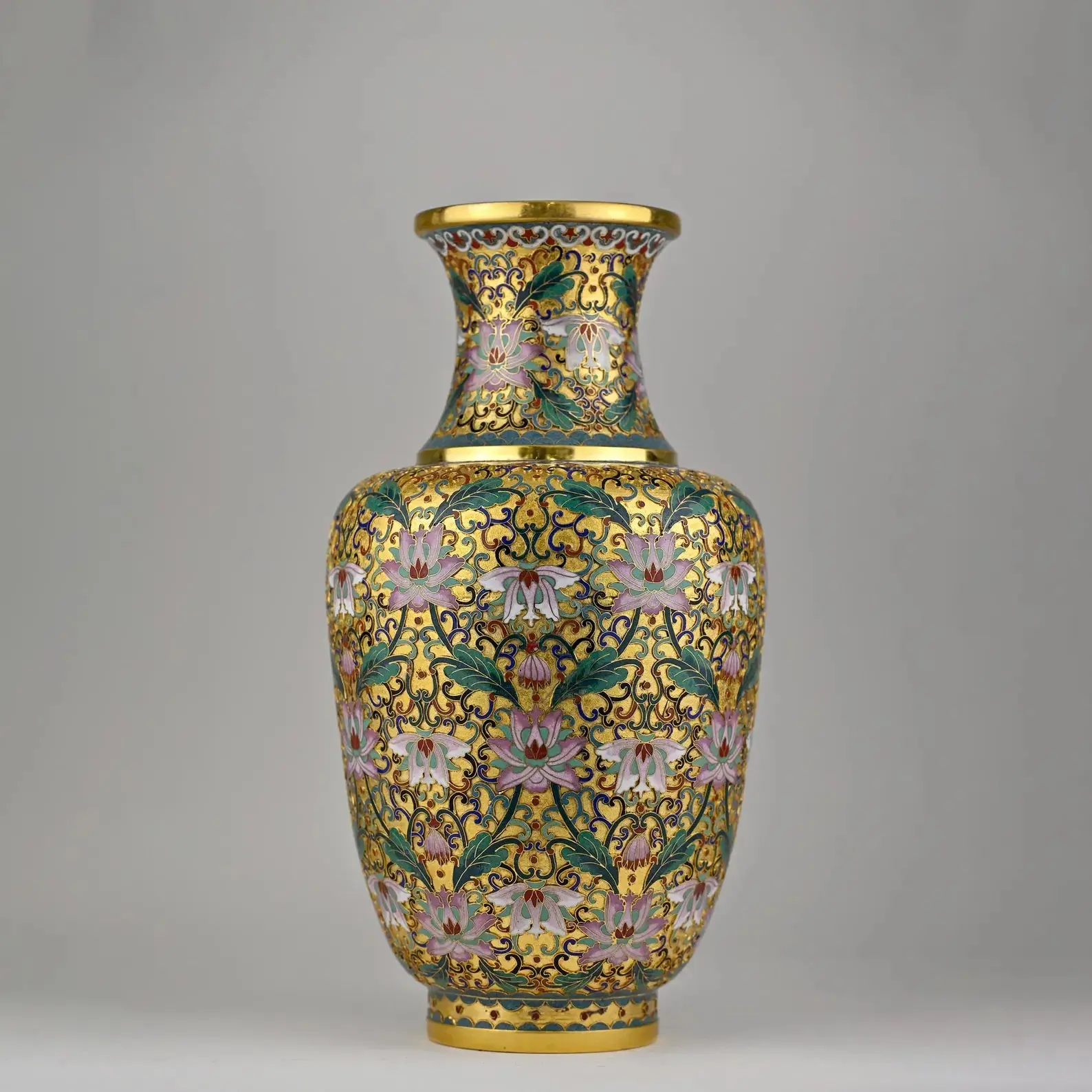 Cloisonné Vase | Enamel Vase | Gold Vase | Vintage Decor | Chinese | Floral