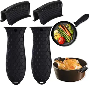 4 Pack Silicone Hot Handle Holders Cover,Cast Iron Skillet Handle Cover,Pot Handle Holder Sleeve,Non-Slip Heat Resistant Removable Potholder for Metal ​Frying Pans Aluminum Cookware Handles(Black,Red) Lid summervibes