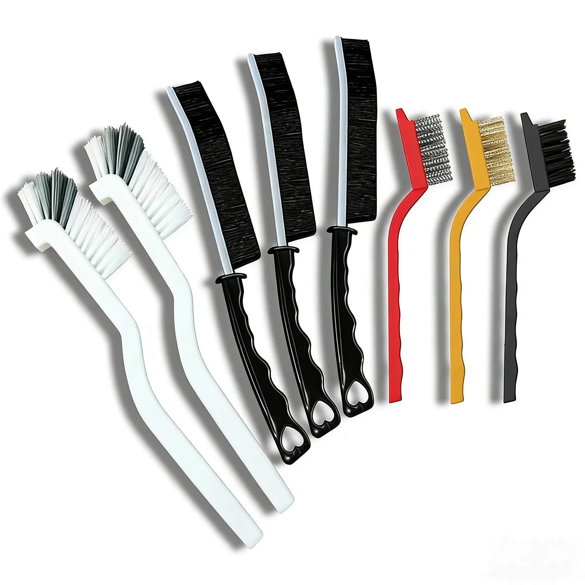 Steel Durable 8-Piece Crevice Cleaning Set - Hard Bristle Home Care Tools, 2 Right-Angle Scrub Brushes, 3 Crevice Brushes for Quick-Drying Deep Cleaning of Kitchen, Bathroom Tight Spaces