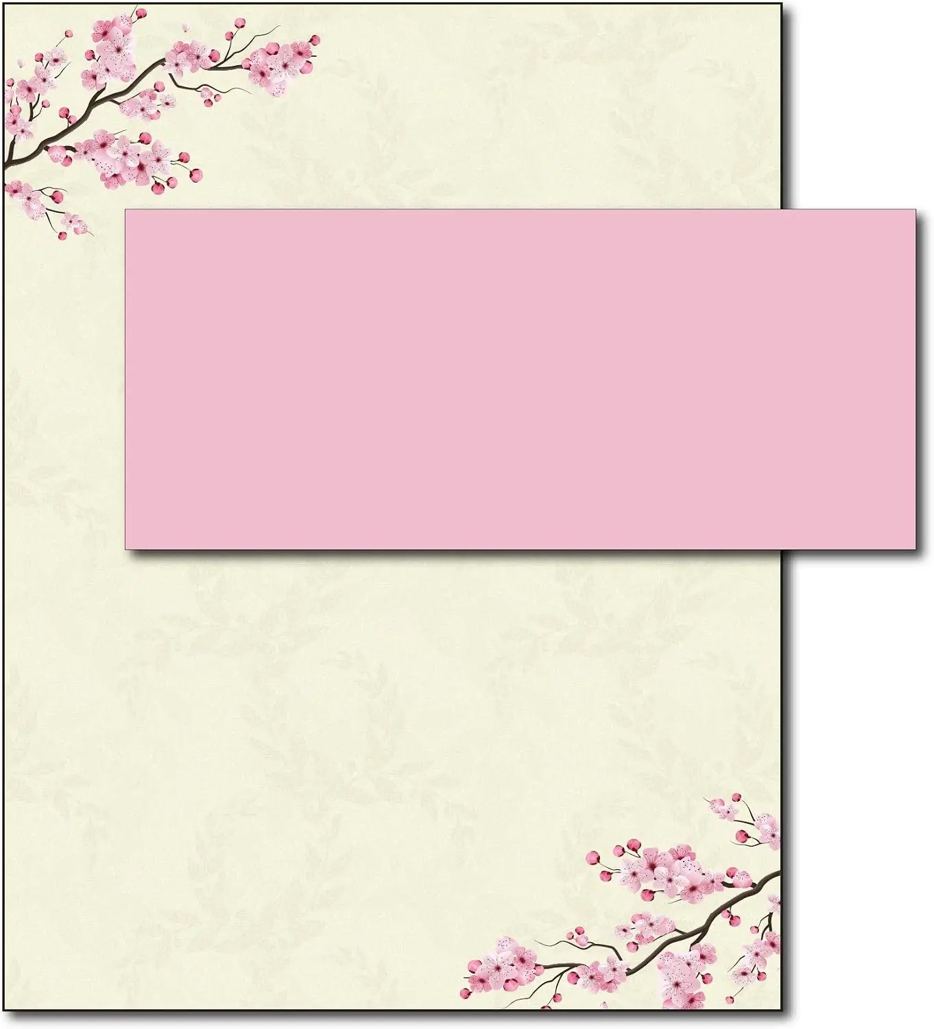 Cherry Blossoms Printable Letterhead Stationery & Envelopes (40 Sets) - Decorative Writing Paper - Floral Letter Paper - 28lb Bond (105gsm) for Wedding Invitations Letters Events Announcements