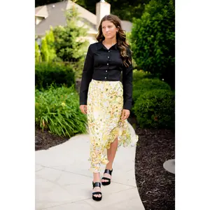 Francesca Floral Print Ruffle Overlap Midi Skirt