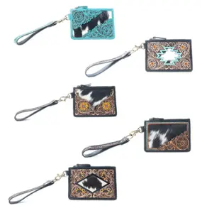 Wildflower Mesa Handtooled Hairon Leather Card Holder by Myra