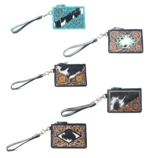 Wildflower Mesa Handtooled Hairon Leather Card Holder by Myra