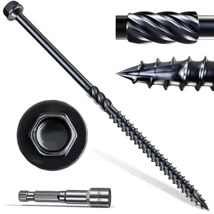 #14 x 6  Structural Screws 50 count, Exterior Hex- Lag Screws, Black Heavy Duty Construction Timber Log Landscaping  Screws, 5/16 Hex Socket Included
