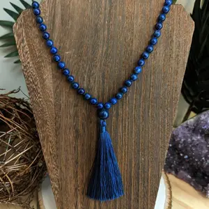108 Mala Tassel Beaded Necklace Wrap Bracelet - Lapis Lazuli