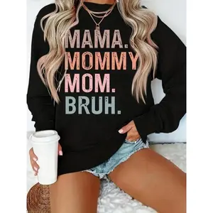 Women's Letter Print Crew Neck Sweatshirt For Spring,?Lady?Casual?Style?Comfort?Soft?Drop Shoulder Long Sleeve?Crewneck?Pullover For Fall & Winter, Women's Clothes For Daily?Outdoor?Wear,?Womenswear