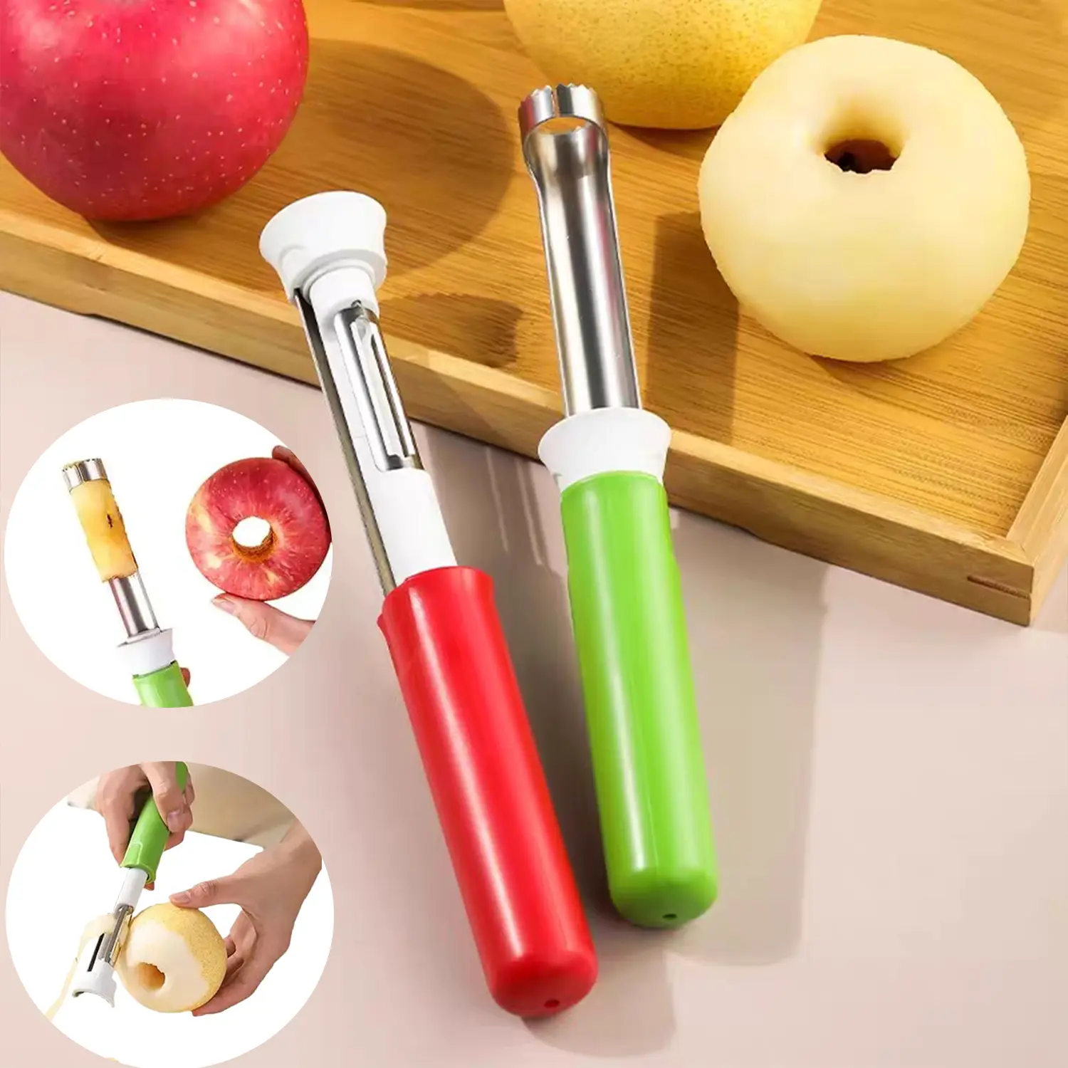 【Apple Corer & Peeler Tool】2-in-1 Stainless Steel Multifunctional Fruit Vegetable Core Remover, Ultra Sharp Durable Blades, Sturdy Body, Time-Saving Kitchen Gadget for Apple, Pear, Potato Meal Prep, Home Cooking Enthusiasts