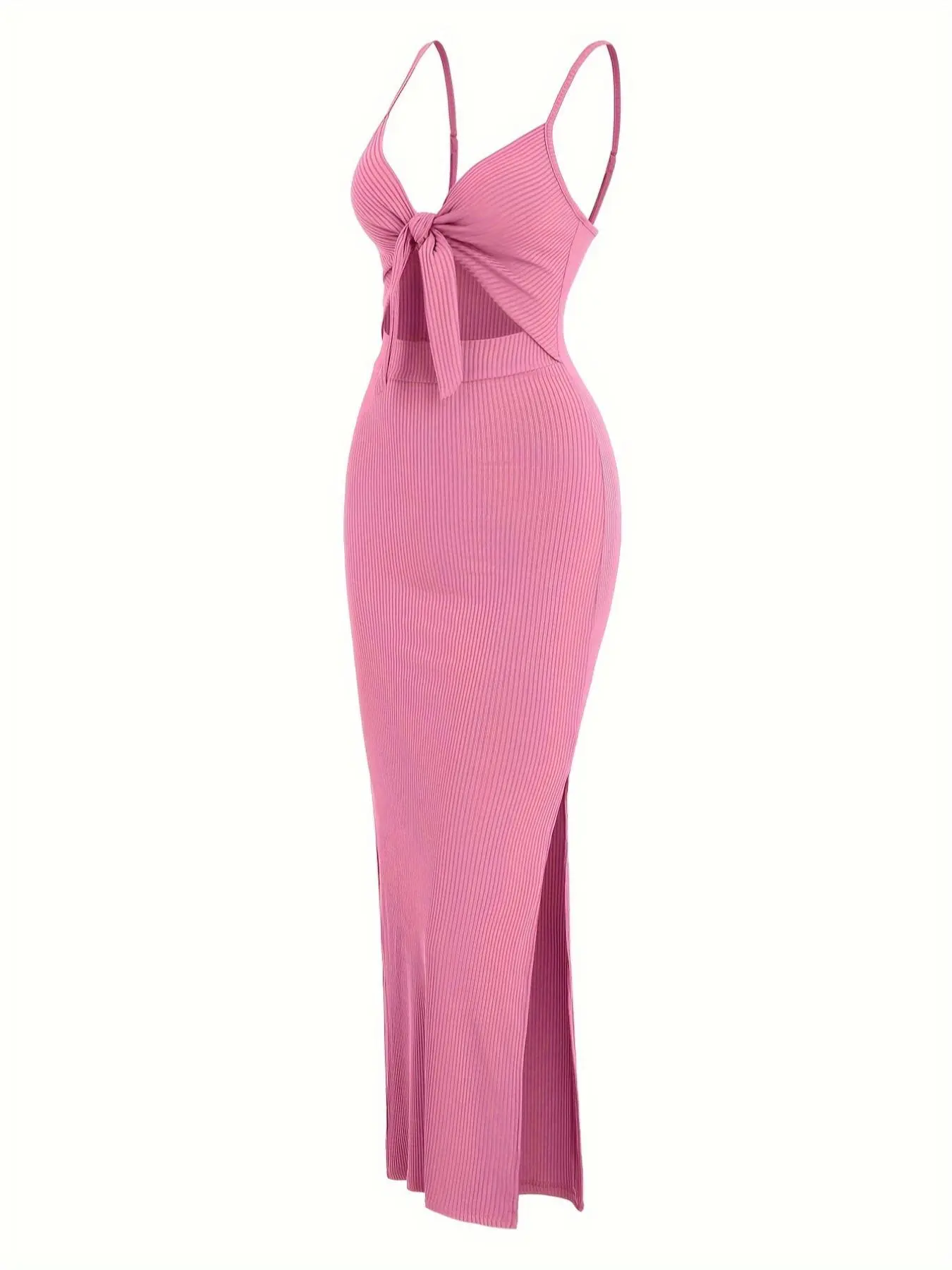 Women's Plain Cut Out Knot Front Split Thigh Bodycon Fit Dress, Solid Spaghetti Strap Cami Dress, Ladies Casual Summer Dress for Evening Party Nightclub - TikTok Shop Women's Plain Cut Out Knot Front Split Thigh Bodycon Fit Dress, Solid Spaghetti Strap Cami Dress, Ladies Casual Summer Dress for Evening Party Nightclub - TikTok Shop