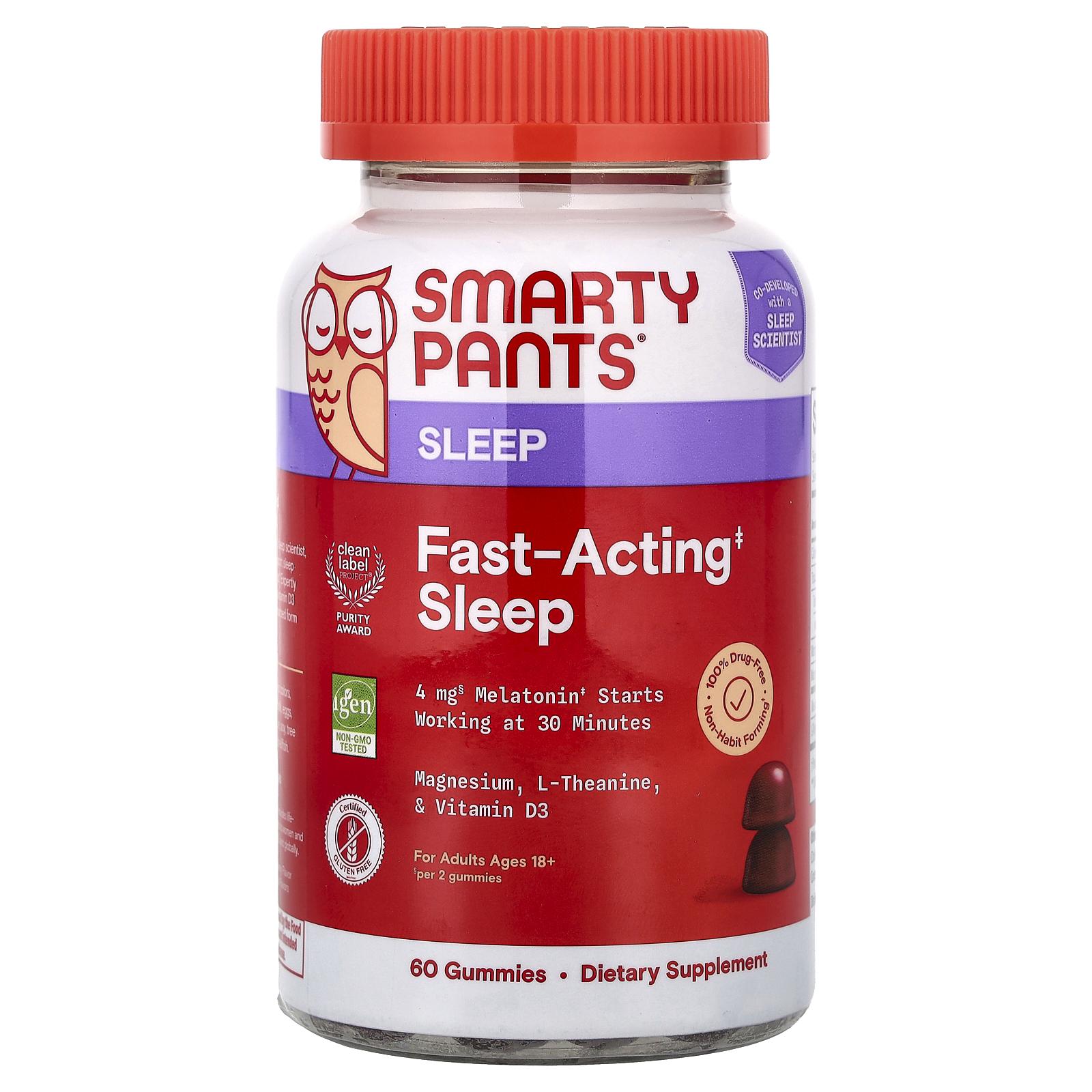 SmartyPants Sleep, Fast-Acting Sleep Gummies, For Adults Ages 18+, Blueberry Blackberry, 60 Gummies