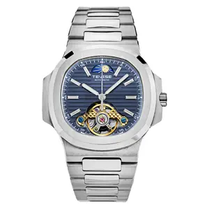 TEVISE Men's Automatic Mechanical Watch - Large retro square black dial, transparent case, stainless steel strap, alloy case, tourbillon, casual style, perfect gift for Valentine's Day, birthday or Father's Day, men's watch, high-quality craftsmanship out
