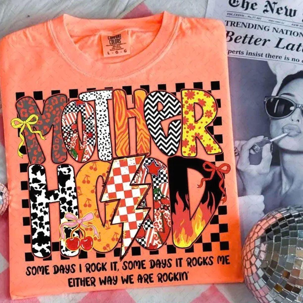 Comfort Colors Preppy Motherhood Checkered tee, Trendy Mom Life Graphic with Coquette Bow, Y2K Cherry Lightning Bolt, Grunge Aesthetic for Mama Shirts