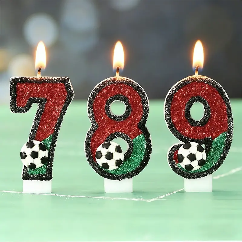 1pc Red and green soccer ball birthday candle cake decorations, Ornaments, sparkly number candles, Cake Decorating, suitable for children's birthday parties, wedding party decorations, Christmas, New Year's and other holiday celebrations