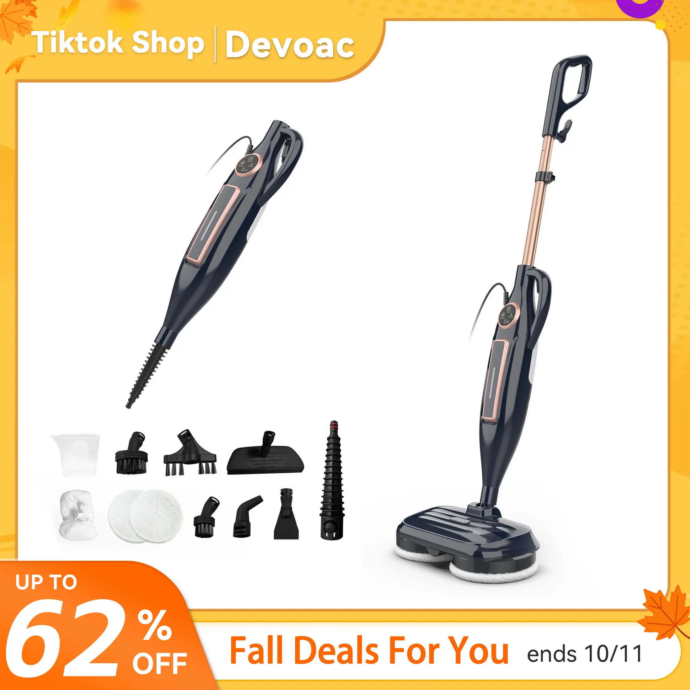 [FallDealsForYou]DEVOAC VM6 Electric Rotating Steam Mop & Household Steam Cleaner, 10-in-1 Steam Mop, 3 Adjustable Steam Levels,Floors Clean, Kitchen,