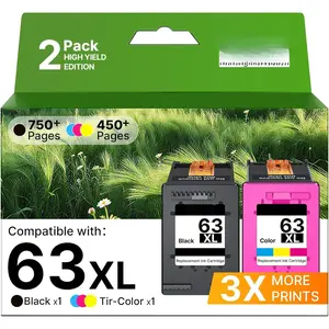 for  Ink 63 Replacement for 63XL Ink Cartridges Black and Color 63 Ink to use for  Officejet 3830 4520 4650 4655 5252 5255 5222 5255 5258 Deskjet 2130 2132 3630 3632 (1 Black, 1 Color)