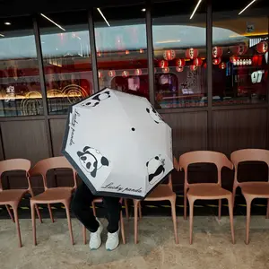 Cute and playful panda umbrella, fashionable cartoon animal print folding umbrella, enlarged double umbrella, black rubber UV resistant sunshade umbrella, suitable for outdoor travel and daily commuting, beach travel sun umbrella, unisex