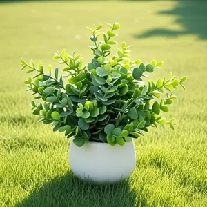 1pc Artificial Eucalyptus Leaf Potted Plant, 25cm Indoor Artificial Green Plant Ornament, Artificial Green Plant Decoration with Pot, Home/office Desk Decoration, Indoor and Outdoor Wedding and Party Decorations, Maintenance-free, Artificial Fake Plants