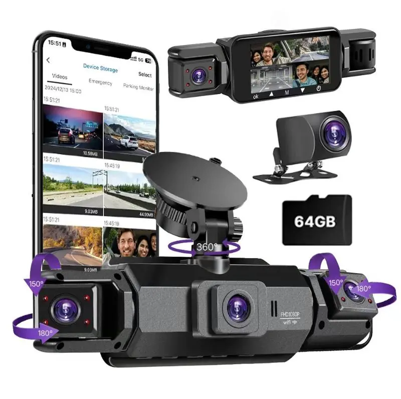 BCUOZ Dash Cam 1080p Full HD with G-Sensor & 64GB Storage Compact Design Easy Interface Built-in WiFi for Mobile App Viewing