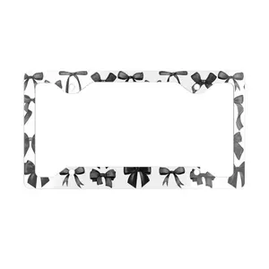 Black Coquette Bow License Plate Frame, Aesthetic Metal Car Accessories, Girly Girlcore Glam Decor for Drivers