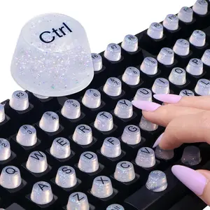 Raised Keyboard Stickers for Long Nails, Bling Keyboard Bubbles for Women with Letters, Soft Silicone Nail Art Typing Keycaps for Desktops (Clear, 128pcs)Gift