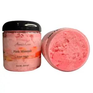 Annie's Cure Pink Mimosa Sugar Scrub for Body Care Gentle Scent Smooth Luxury Moisturizer Fragrance Exfoliant Smoother Vitamins