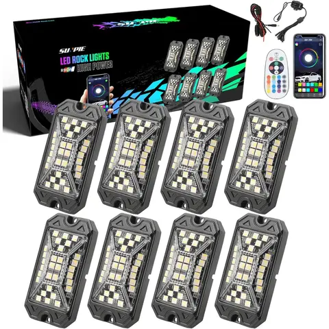 SUNPIE 2.4G RGBW Wireless Car Rock Lights, 30-Chip High Power, Full Angle Coverage, Aluminum Metal, IP68 Waterproof, RF Remote Control Pad, App-Enabled Music Sync, Mounting Pads, Auto Accessories for Trucks/SUVs