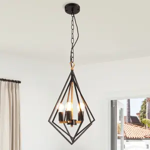 13.8 Inch Farmhouse Industrial Black Pendant Light 5-Light Dining Room Lighting Fixture Height Adjustable for Living Room Kitchen Bedroom Bar Cafe