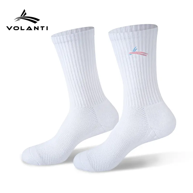 【VOLANTI】Unisex Diamond Pattern Sports Athletic Socks - White, Anti-Odor, Breathable, High-Comfort, All Seasons, M (US 6.5-8.5) for Marathon Running, Outdoor Sports