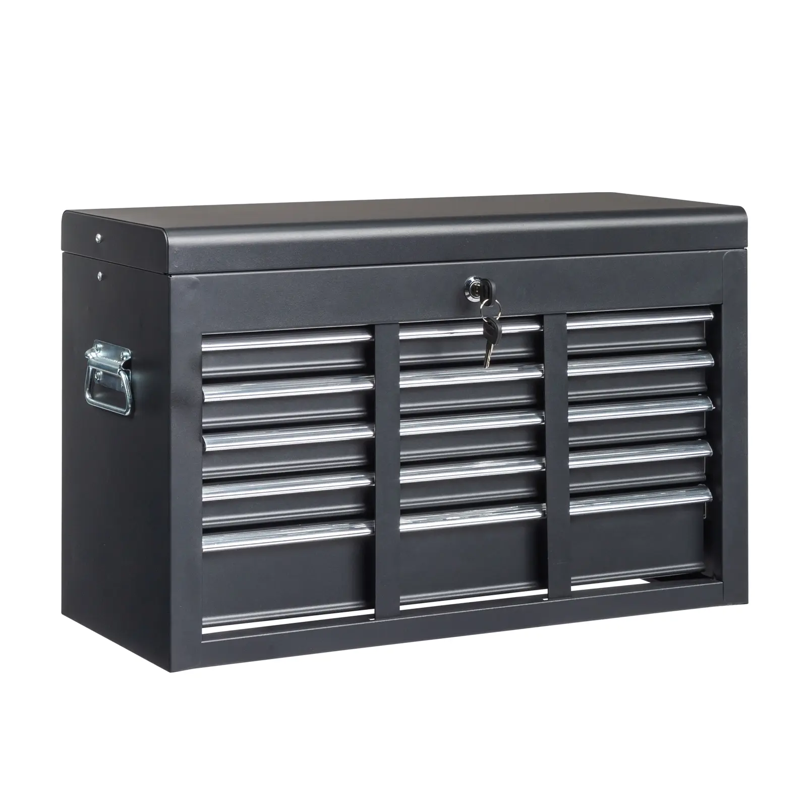 Karlhome 24" Portable Metal Tool Box, 5 Drawers Toolbox with Top Storage Tray, Carry Handle, Ball Bearing Runners, Lockable Tool Chest Cabinet for Garage, Warehouse, Repair Shop & Home, Black