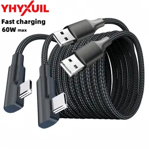 60w Fast Charging Cable, 90° Right Angle USB to Type C Braided Usbc Charger, iPhone 17/16/15, iPad, Huawei, Xiaomi, Redmi, Oppo, Oneplus, Smartphone, Cellphone