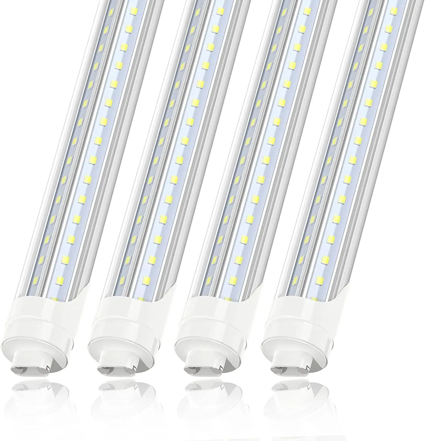 JESLED 8FT LED Bulbs Light, 72W 5000K Daylight, R17D/HO Base, 7200LM, 110W Equivalent Fluorescent Tubes F96T12/DW/HO, Rotate V Shaped, ETL Listed, Dual-Ended Powered, Ballast Bypass, Clear, 4-Pack