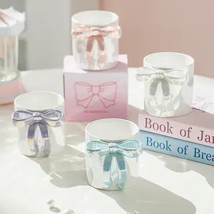 High-looking Bow Ceramic Mug Creative Water Cup Breakfast Cup Coffee Cup Female Home Use Birthday Gift Couple Gift