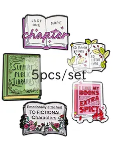 5pcs/set Book Enamel Brooches, Cartoon Design Badges, Unisex Clothing Accessories, Perfect Gift for Friends