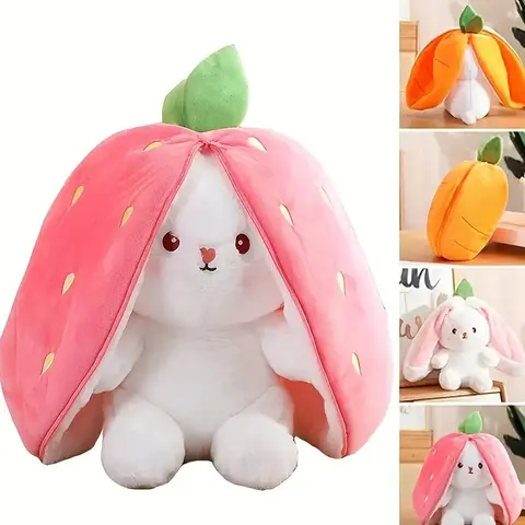 Strawberry Stuffed Rabbit Plush Toy, Kawaii Rabbit Doll, Cute Collectibles, Cute Aesthetic Room Decor, Gifts for Girlfriend, GF Gift