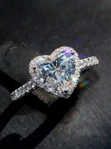 1 PC Romantic Heart Cubic Zirconia Rings Fashion Promise Ring Heart Shaped Ring For Women For Wedding Engagement Anniversary Party Jewelry Valentine's Day Gift, Heart Shaped Ring