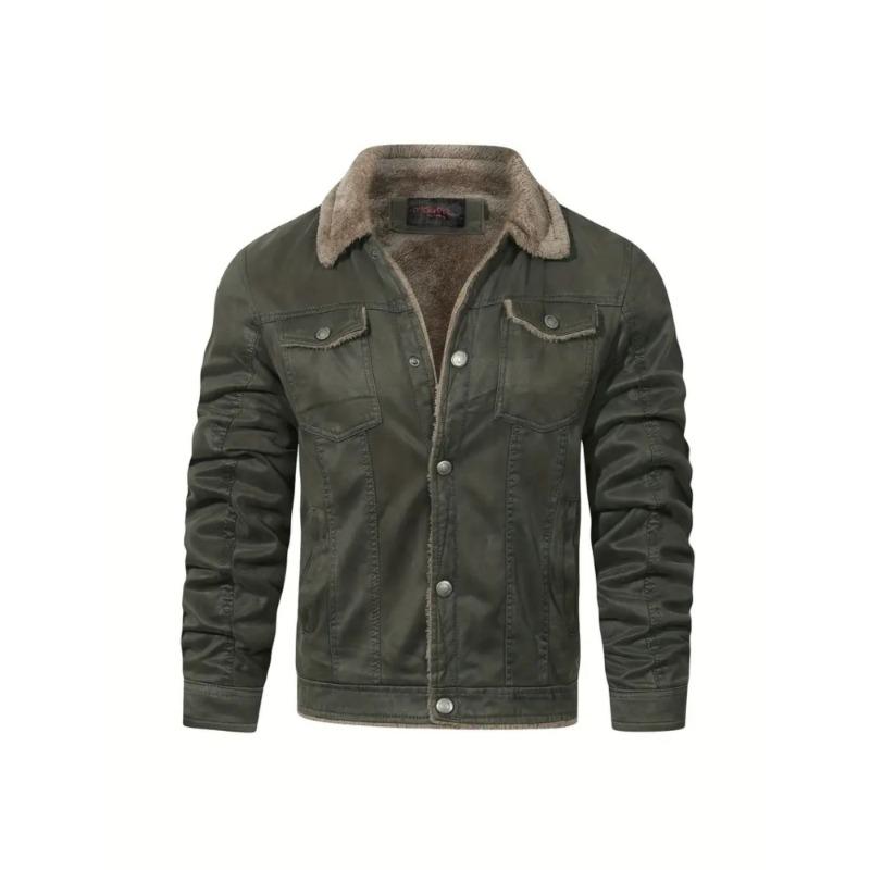 Warm fleece bomber jacket, men's casual roll-lapel button-down jacket jacket for autumn and winter