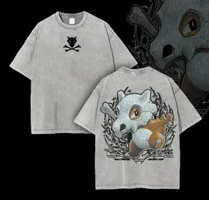 Vintage Washed Cubone Graphic Tee | Heavyweight Cotton Oversized Shirt | Pocket Monsters Anime Streetwear Men's Gift
