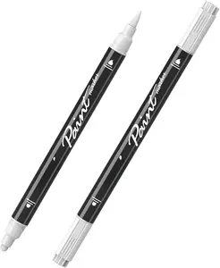 White   Markers, 2 Pack Dual Tip  Pens  Markers with Dot and Brush Tip, Coloring Marker for , Rock, Canvas, Glass, Metal, Ceramic, Plastic, Fabric, School Supplies