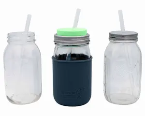Long Silicone Reusable Straws for Quart or Pint & Half Mason Jars 6 Pack