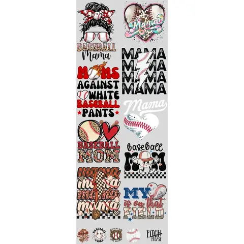 Baseball Mom DTF Transfers Gang Sheet 22” wide x 60” long