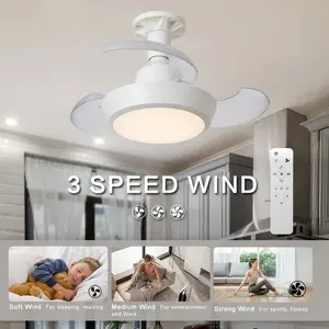 Ultra-Thin Retractable Ceiling Fan with Light and Remote Control — Modern Smart RGB Fan featuring 3 Adjustable Wind Speeds and 3 Adjustable Light Colors. 16 Inch LED Lighting outdoorfun