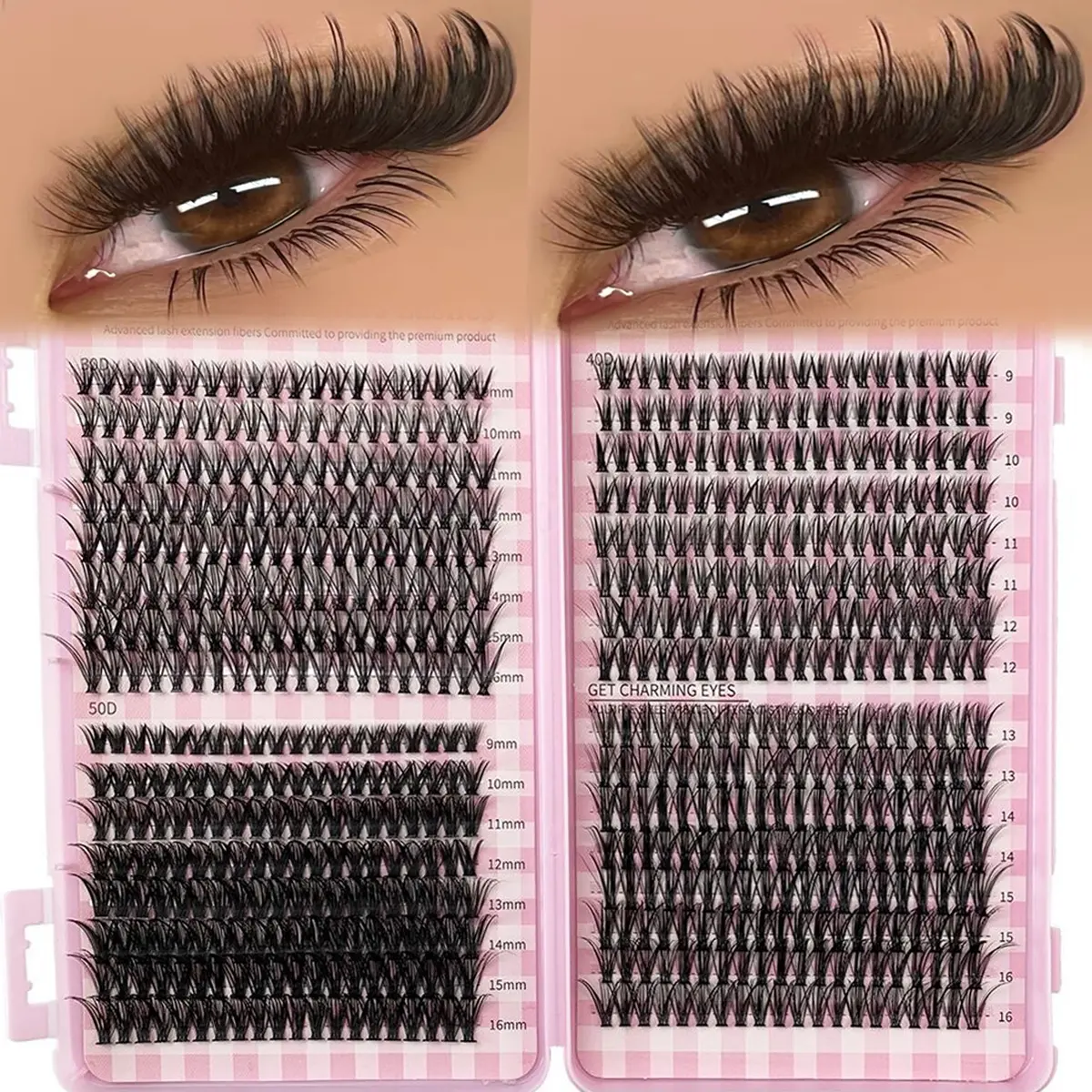 50D/40D/30D Large Capacity Volume False Eyelashes, 600pcs Dense Fluffy Wispy Lashes, 0.07mm D Curl Mixed Lengths, Reusable Natural Soft Makeup, Eyelash Extension