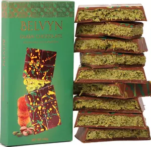 Belvyn Dubai Chocolate Bar Pistachio Deluxe 7 oz Bar with Rich Milk Chocolate, Luscious Pistachio Filling & Crisp Kataifi Threads - Snack