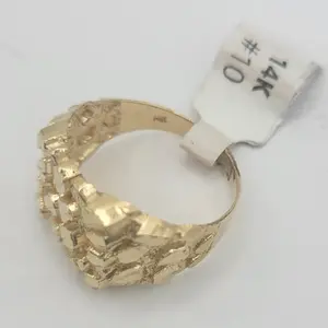 Men's 14kt Gold Ring YL Size 10.0 Nugget Design Casting Dia Cut Unique Style & Elegance