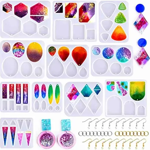LET'S RESIN Classic Silicone Mold Kit for DIY Jewelry Making - 11 Epoxy Molds, 160 Metal Parts (80 Gold & Silver Jump Rings, 80 Earring Hooks), 171-Count Supplies for Earrings, Pendants, Keychains for Best Friends, Girlfriends