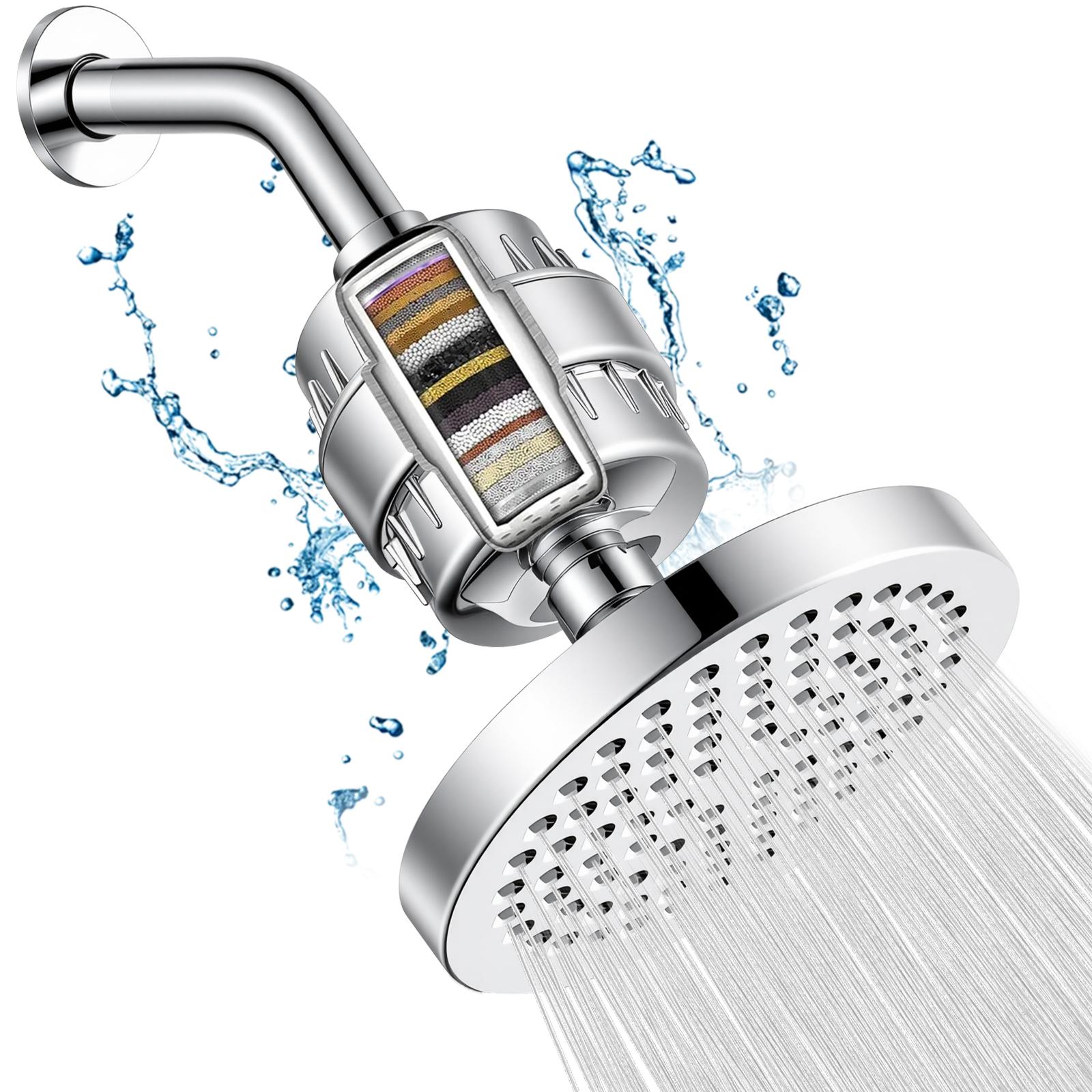 Filtered Shower Head Set 20 Stage Shower Filter - Reduces Chlorine And Heavy MetalsHigh Pressure Showerhead Filter With 6" Round, Luxury Polished Chrome