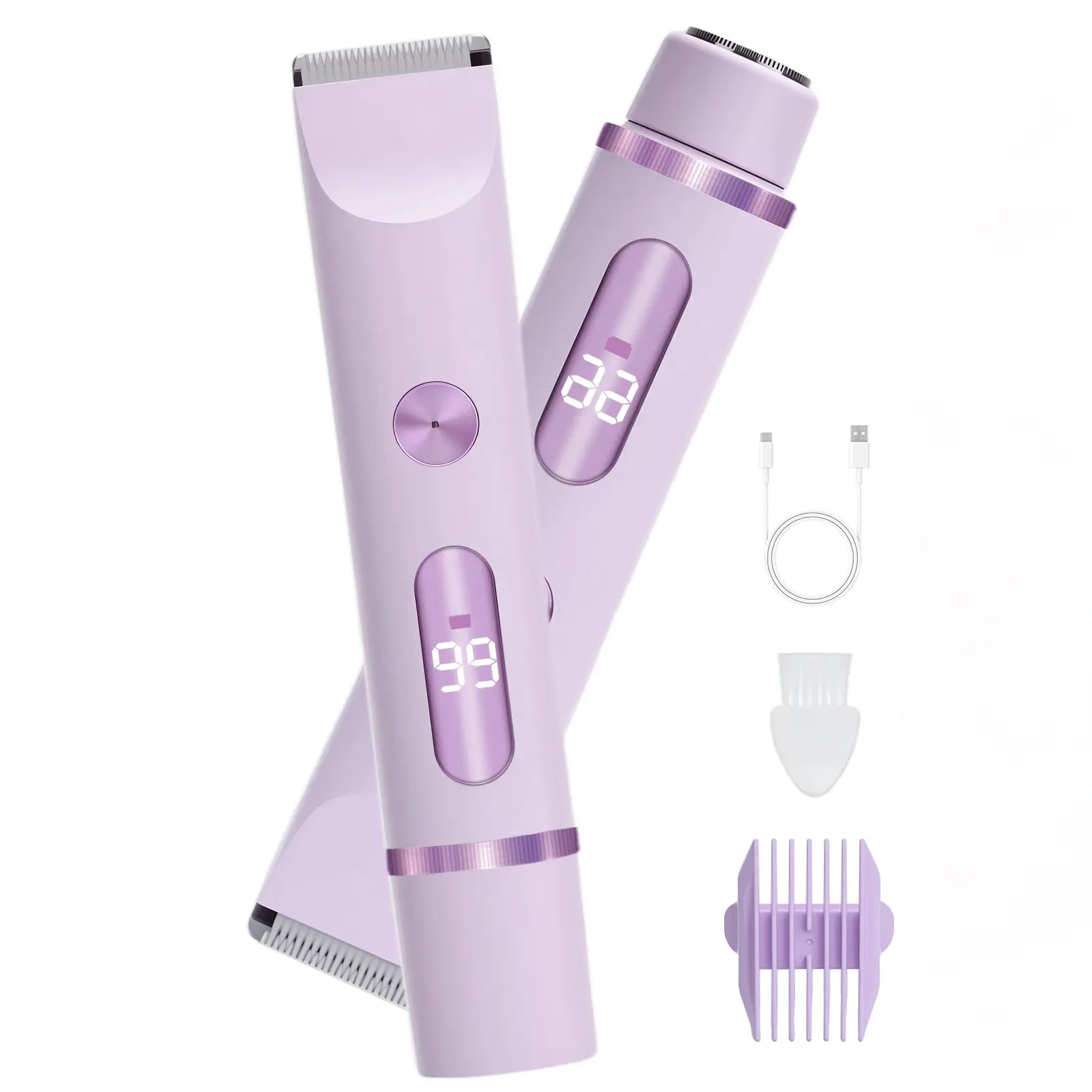 Women’s Bikini Trimmer With Dual Heads, Cordless Rechargeable Electric Razor, Painless Hair Trimmer For Pubic Area, Face, Underarms And Legs