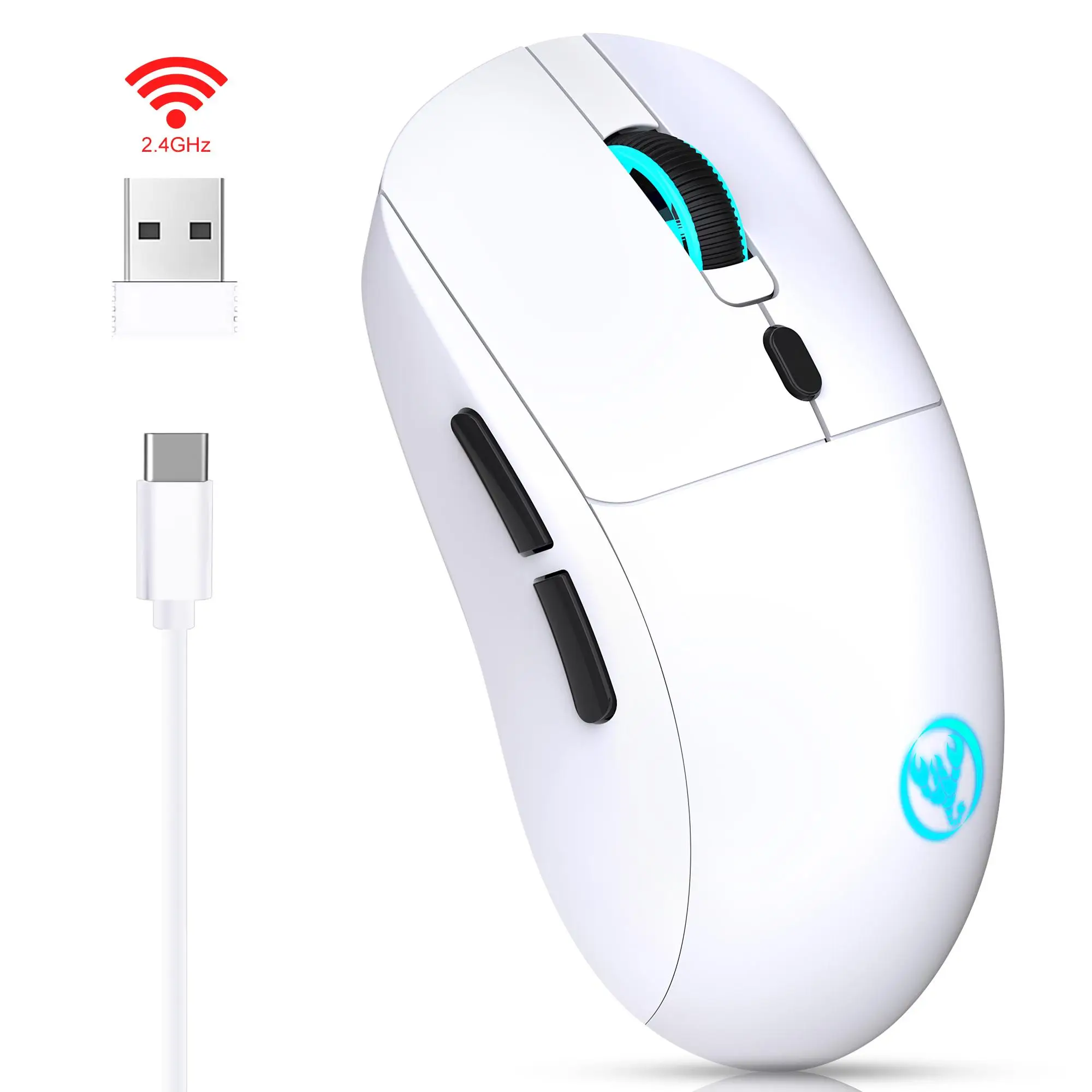 HXSJ T20 Wireless Charging Mouse, 2.4G RGB Backlight Gaming Mouse, 650mAh Battery Gaming Mouse for PC, Laptop, Mac