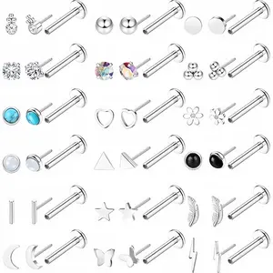 18 Pairs 20G Threadless Flat Back Earrings for Women Men - Hypoallergenic Surgical Steel Push in Nose Stud Rings Labret Cartilage Lip Rings Medusa Nostril Conch Tragus Piercing Jewelry